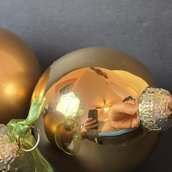 Frontgate Gold Glass Christmas Ornaments Set Of Three Matte And Shiny 4 Inch - Picture 3 of 7